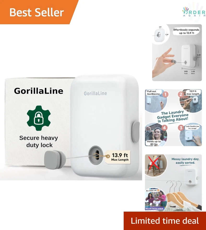 Gorillaline Retractable Clothesline Heavy Clothes Drying Laundry Line 14ft 44lbs