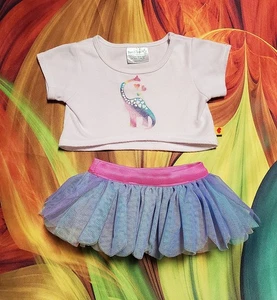 Build a Bear Camisa Dinosaurio Blanca Pastel Arco Iris Tul Falda Conjunto Ropa 32G - Imagen 1 de 2