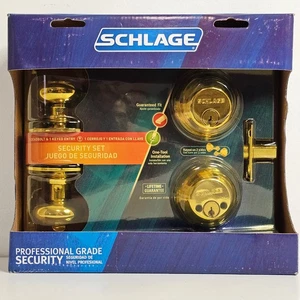 Juego de cerraduras de seguridad Schlage FB352N capa en V 505 605 perilla Plymouth latón brillante - Imagen 1 de 23