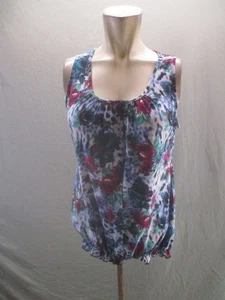 Vintage Suzie Size M Womens Floral Square Neck Stretch Sleeveless Bubble Top 624 - Picture 1 of 8