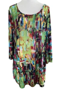 Milano Multicolor Art-To-Wear Stretchy 3/4 Sleeve Scoop Neck Basic Tunic Size XL - Picture 1 of 5