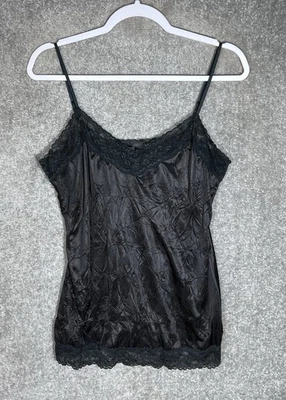 Camiseta sin mangas camisola con ribete de encaje tocador para mujer talla L negra arrugada Y2K bruja gótica Foto 1 de 4