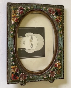 Antique Vintage Italian Mosaic Picture Frame Brass & Glass Micro Tile Handcraft - Picture 1 of 14