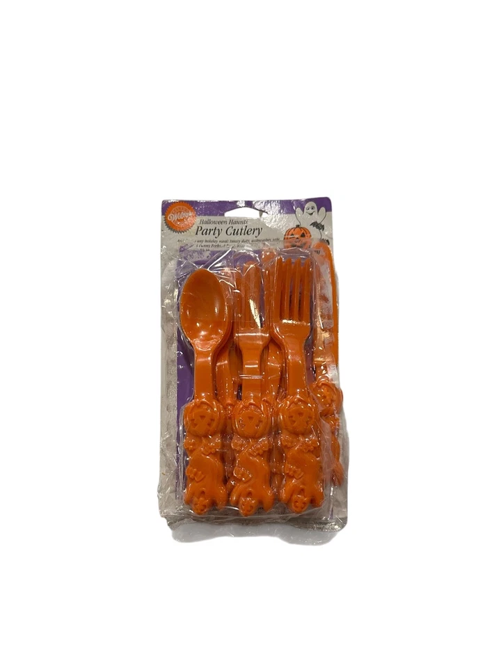 1997 Vintage Halloween Wilton Party Cutlery Set Orange Utensils Retro - Image 1 of 4