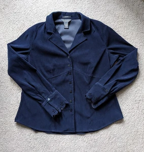 Van Heusen Top Damen L dunkelblau Samt Whimsygoth Büro Sirene Ösenbündchen - Bild 1 von 7