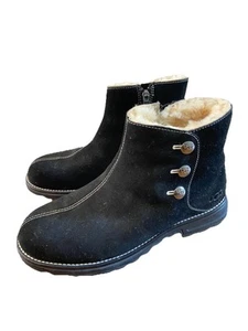 UGG Boots Black Suede Sherling Lined Ankle Booties Zip Up Button Detail Size 9 - Picture 1 of 7