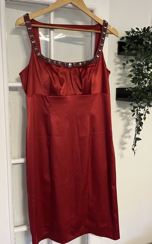 Abito Raso Rosso Taglia 14 Dettagli Perline Occasione Festa Abbigliamento San Valentino ? Debenhams