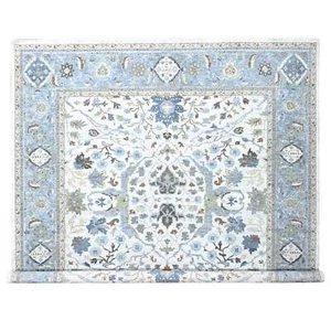12'x12' Chiffon White Hand Knotted Denser Weave Oushak Wool Square Rug R10192 - Picture 1 of 11