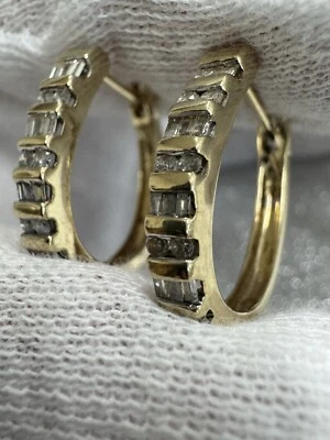 Zales 10k黄金天然钻石耳环椭圆形环 — 第 1/4 张图片