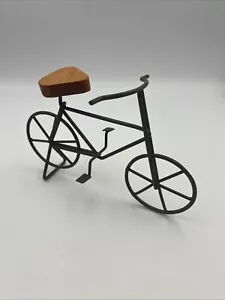 Vintage 90s Home Decor Miniature Bicycle Sculpture Wood & Metal Shelf Sitter 8x5 - Picture 1 of 8