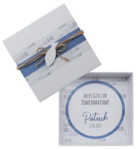 Geldgeschenk Personalisiert Kommunion Konfi Weiß "Glaube,Liebe,Hoffnung" Blau - Bild 1 von 7