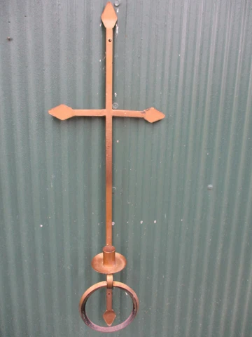 WONDERFUL OLD HAND MADE WROUGHT IRON GOLD PAINTED CANDLE SCONCE 28 1/2" TALL Cover