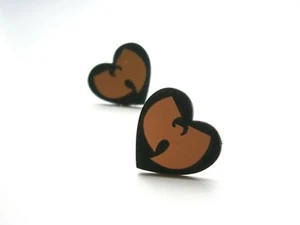 Wu Tang Clan Stud Earrings Laser Cut Heart Stud Engraved Golden Acrylic - Picture 1 of 7