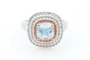Anillo de compromiso de diamantes GIA azul natural de 2,67 quilates y rosa rosa de 6 quilates oro 18 quilates SI1 - Imagen 1 de 6