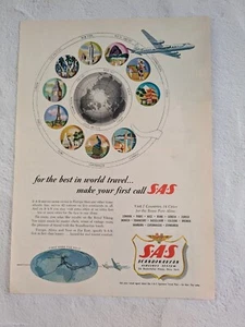 Anuncio impreso de avión SAS Scandinavian Airlines de colección mejor anuncio del mundo - Imagen 1 de 4