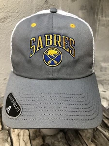adidas NHL BUFFALO SABRES Hockey Slouch Mesh Gray/White Trucker Strapback Hat - Picture 1 of 12