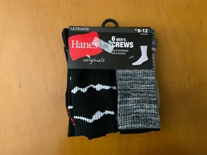 Hanes Originals Socks Men 6-12 Crew Ultimate Soft Stretch Cool Breathable 6 Pair - Picture 1 of 2