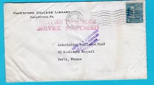 USA cover Dec 9, 1940 Haverford to Paris, France - returned - service suspended - Picture 1 of 2