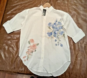Lauren Ralph Lauren 100% Leinen ellenbogenlanges Kurzarmhemd mit Blumenmuster - Bild 1 von 5
