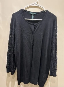 lauren ralph lauren Damen Strickjacke schwarz mit Spitzenärmeln, Größe 3X - Bild 1 von 10