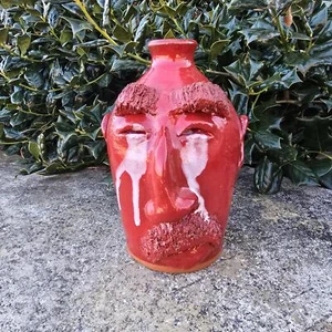 Sad Red Glazed Crying Eyes Face Jug with Tears by Billy Joe Craven | 8.5" x 6" - Picture 1 of 9