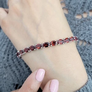 Gorgeous Garnet Oval Cut Bracelet 5X7 MM 925 Sterling Silver Tennis Bracelet - Picture 1 of 15