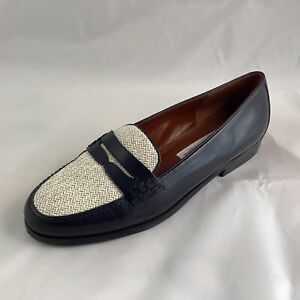 Etienne Aigner MICHELE Women's Block Leather Navy Blue Penny Loafer Size 6.5