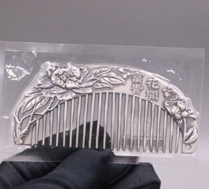 Peine de pelo de plata fina pura 999 peonía suerte cuidado saludable del cabello 3,9 pulgadas L/57-58 g - Imagen 1 de 4