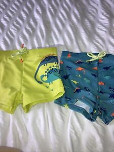 bnwt 2 pairs dinosaur swimming trunks age 12/18 months