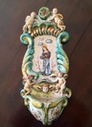 🔴 grande XXL acquasantiera ceramica maiolica fiorentina dipinta a mano anni 70