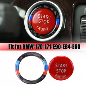 Red Engine Start Stop Button Cover+Ring For BMW 3 5 Series E90 E60 E70 X1 X3 X5 - Bild 1 von 7