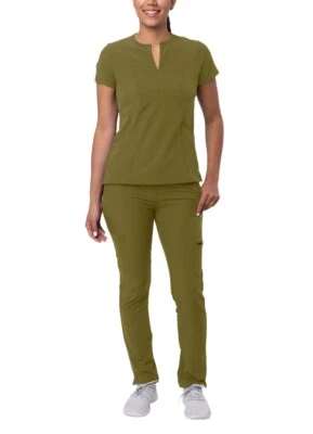 Adar Scrub Set For Women - Bib Front Smock Scrub Top & Skinny Cargo Scrub Pants - Image 1 of 4