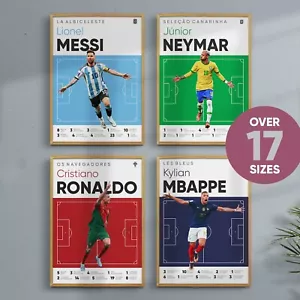 Set Of 4 Football Prints - Mbappe Ronaldo Messi Neymar Poster Bundler - Picture 1 of 11