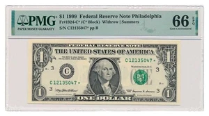 UNITED STATES banknote $1 Philadelphia 1999 Star note* PMG grade MS 66 EPQ - Picture 1 of 2