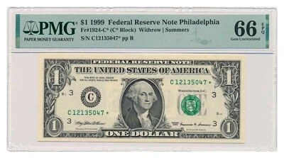 UNITED STATES banknote $1 Philadelphia 1999 Star note* PMG grade MS 66 EPQ - Image 1 of 2