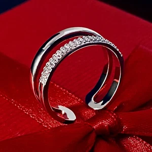 18k White Gold Plated Cocktail Band Ring made w Swarovski Crystal Bridal Jewelry - Picture 1 of 11