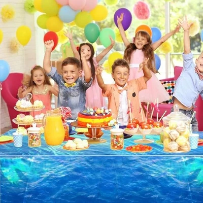 2pcs Rectangular Ocean Theme Laser Tablecloth Oil-proof Table Protecter  Wedding - Image 1 of 4