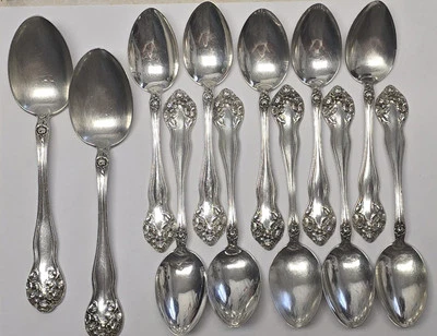 12 cucharas antiguas para cubiertos Watson boda rosa ornamentadas de plata de ley 360 g Foto 1 de 4