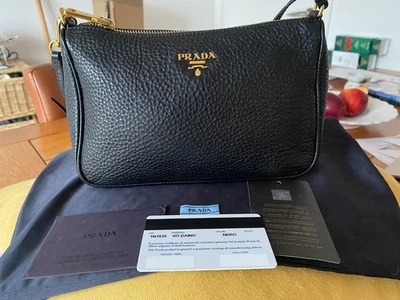 Prada Black Vitello Daino Leather Pochette Bag 1N1620 -  22cm  X  16cm  - Image 1 of 4