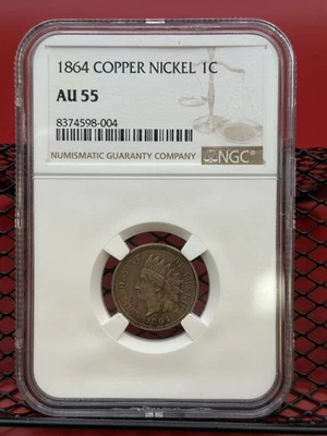 1864 1c Indian Head Cent Copper Nickel AU55 - Image 1 of 2