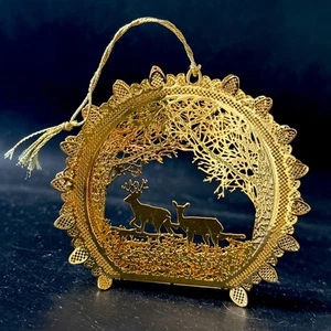 Danbury Mint ~ DEER IN THE WOODS  2000 Ornament - 23kt Gold - Picture 1 of 7