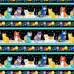 Feline Drive Fabric FE-LINE FRISKY Border Stripe Multi - Fat Quarter (18x22") FQ - Picture 1 of 7