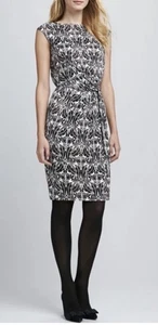 Tory Burch Odila 100% Silk Faux Wrap Dress Ivory Brown Boat Neck Women’s Small - Picture 1 of 12