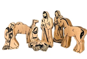 Vintage Krippe Gemeinschaft Spielzeuge Holz Blöcke Spielzeug Maria Jesuskind x7 Figuren A+ - Bild 1 von 23