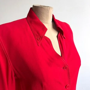 Sexy Y2K Era Giorgio Armani Silk Cherry Red Blouse sz 40 S 4 6 8 - Picture 1 of 16