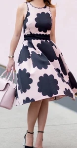 Kate Spade women’s 2 Pink Black Petal Stamp fit flare dress I - Picture 1 of 11