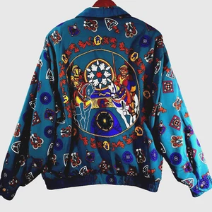 Preston & York Sport Lined Jacket Size L Turquoise Heraldry Knights 80s Regency - Picture 1 of 18