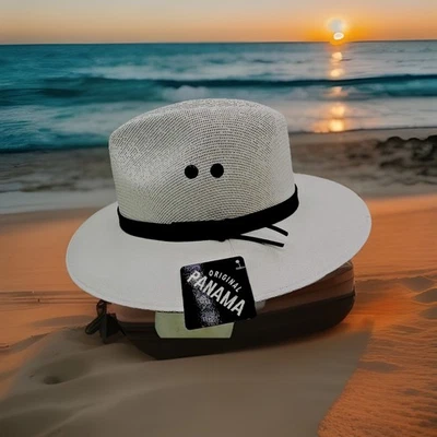 Sombrero de Panamá Nuevo con Etiquetas Banda de Cuero Blanco Negro Hecho en México - Sombrero de Vacaciones Foto 1 de 4