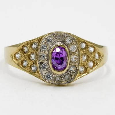 Ring mit Amethyst Zirkonia in aus 14 Kt 585 er Gold Grösse 55 Top! - Bild 1 von 4