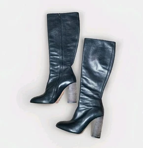 Chloe hohe Stiefel schwarz Leder Holz gestapelter Absatz Größe 36 - Bild 1 von 9
